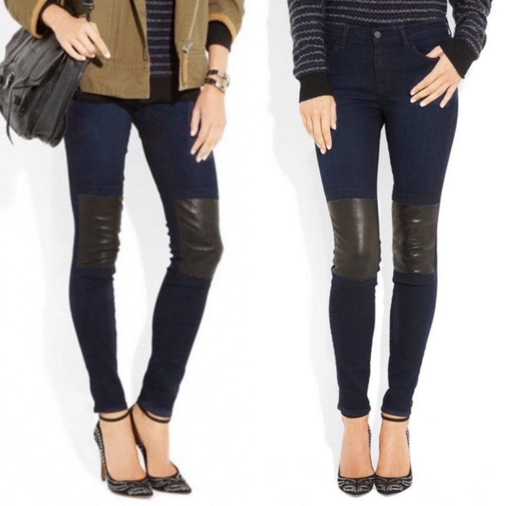 J Brand Beatnik Leather Paneled Patch Skinny Jeans